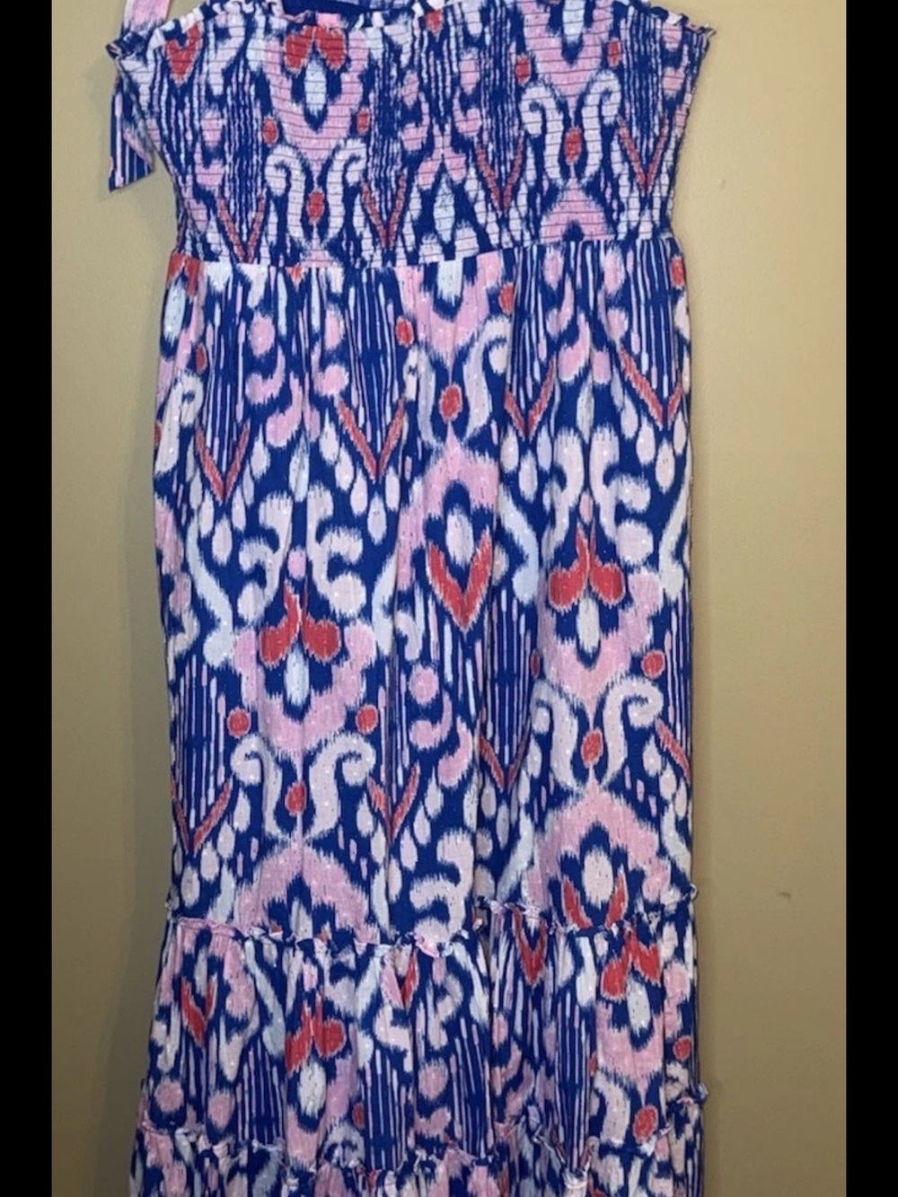 Crown & Ivy Blue Pink Ikat Smocked Tiered Maxi Dress - NWOT - 2X